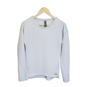 Mondetta Womens Light Gray Ribbed Crewneck Pullover Side Zip Details Top Size SP